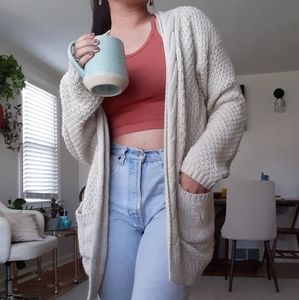 cozy tan cardigan with pockets